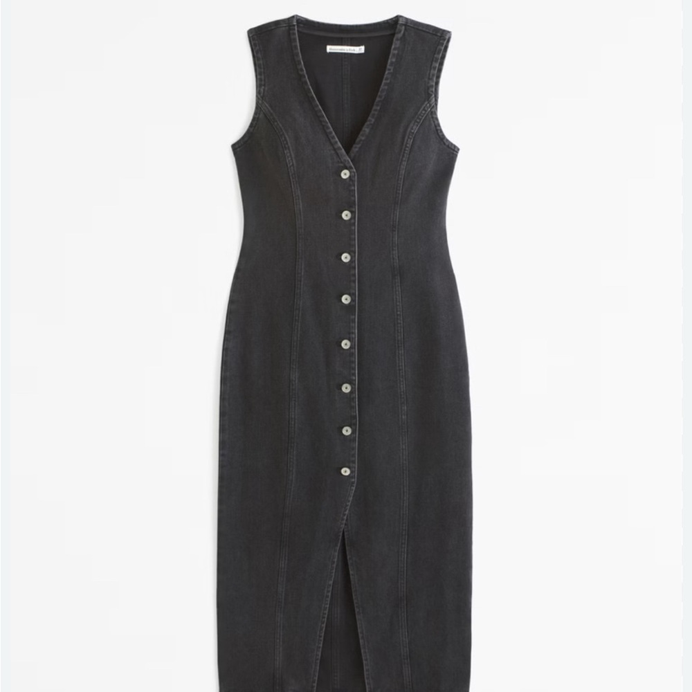 Abercrombie & Fitch Mara Vest Midi Denim Dress - Charcoal Black